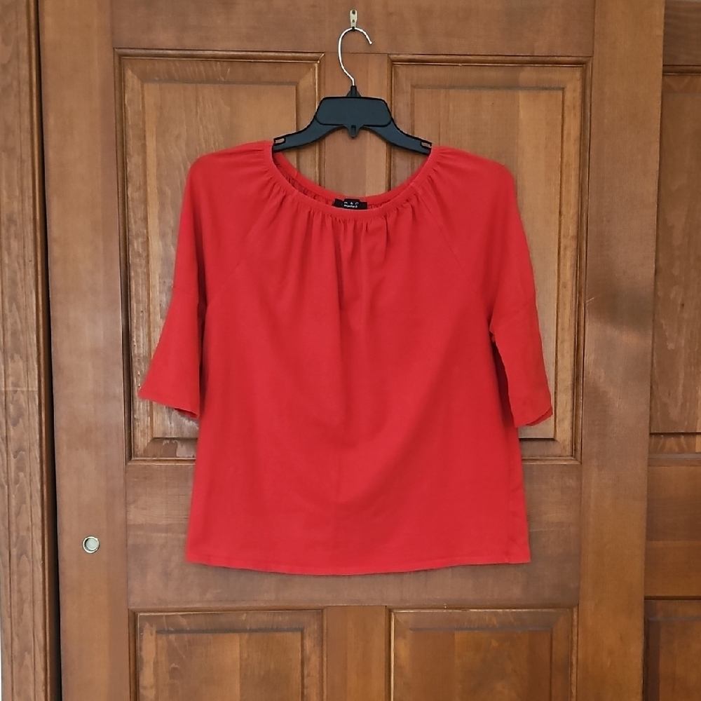 Grace Red Ruched 3/4 Sleeve Blouse
